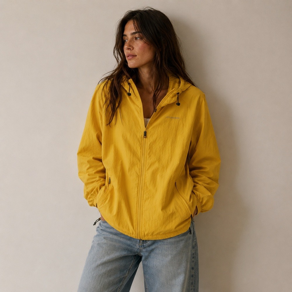 Jotunheim Norway Packable Yellow Hooded Windbreaker Jacket Women's Sz L